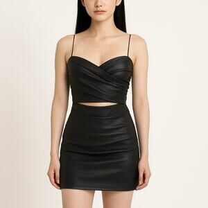ASTR The Label Black Faux Leather Vegan Cutout Sleeveless Cami Bodycon Dress XS